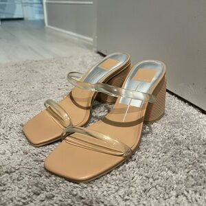 Dolce Vita Tan and Clear Block Heel Sandals